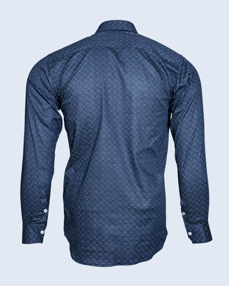 MIRAGE NAVY BLUE PRINTED ROYAL OXFORD COTTON SHIRT