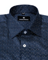 MIRAGE NAVY BLUE PRINTED ROYAL OXFORD COTTON SHIRT