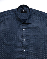 MIRAGE NAVY BLUE PRINTED ROYAL OXFORD COTTON SHIRT