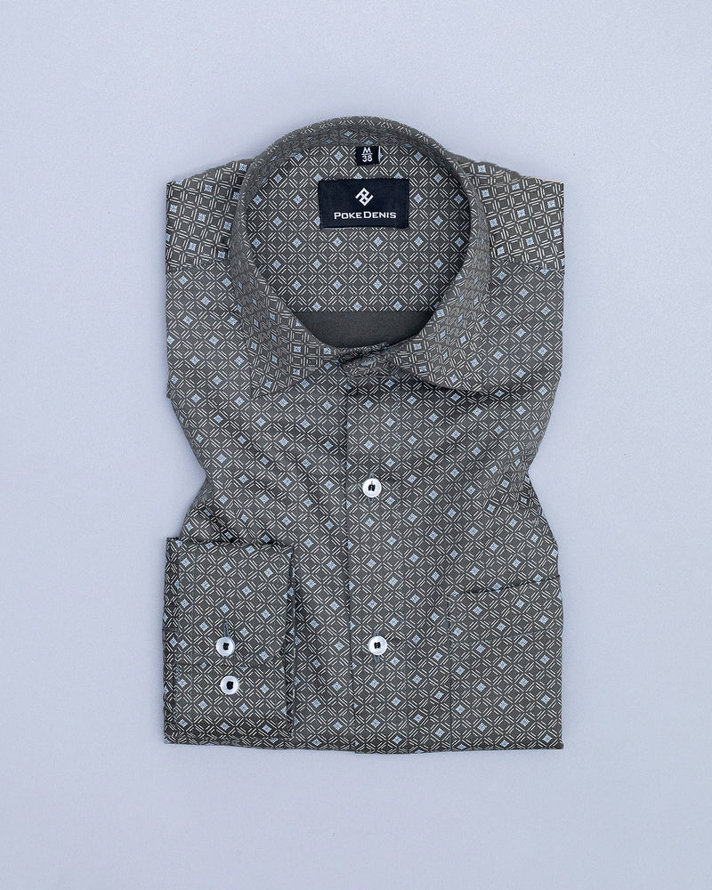 MIST GRAY WITH JELLY BEAN BLUE SOFT PREMIUM  PRINTED COTTON SHIRT