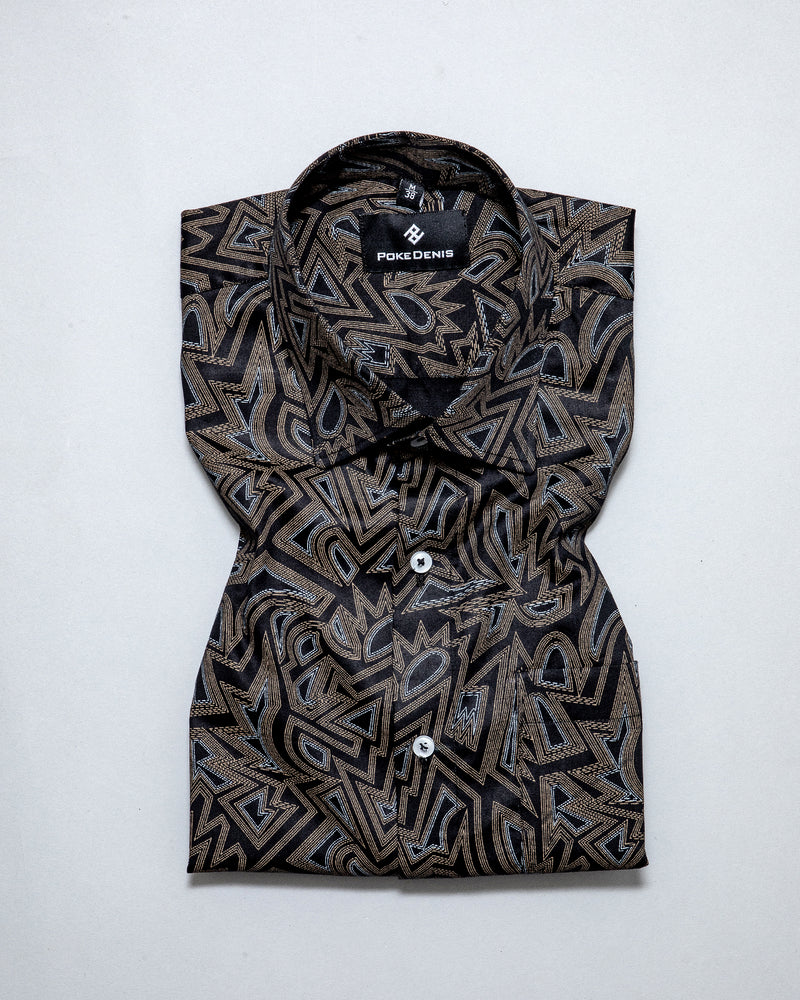 Black Olive With Zebra Printed Super soft premium Satin Cotton Shirt