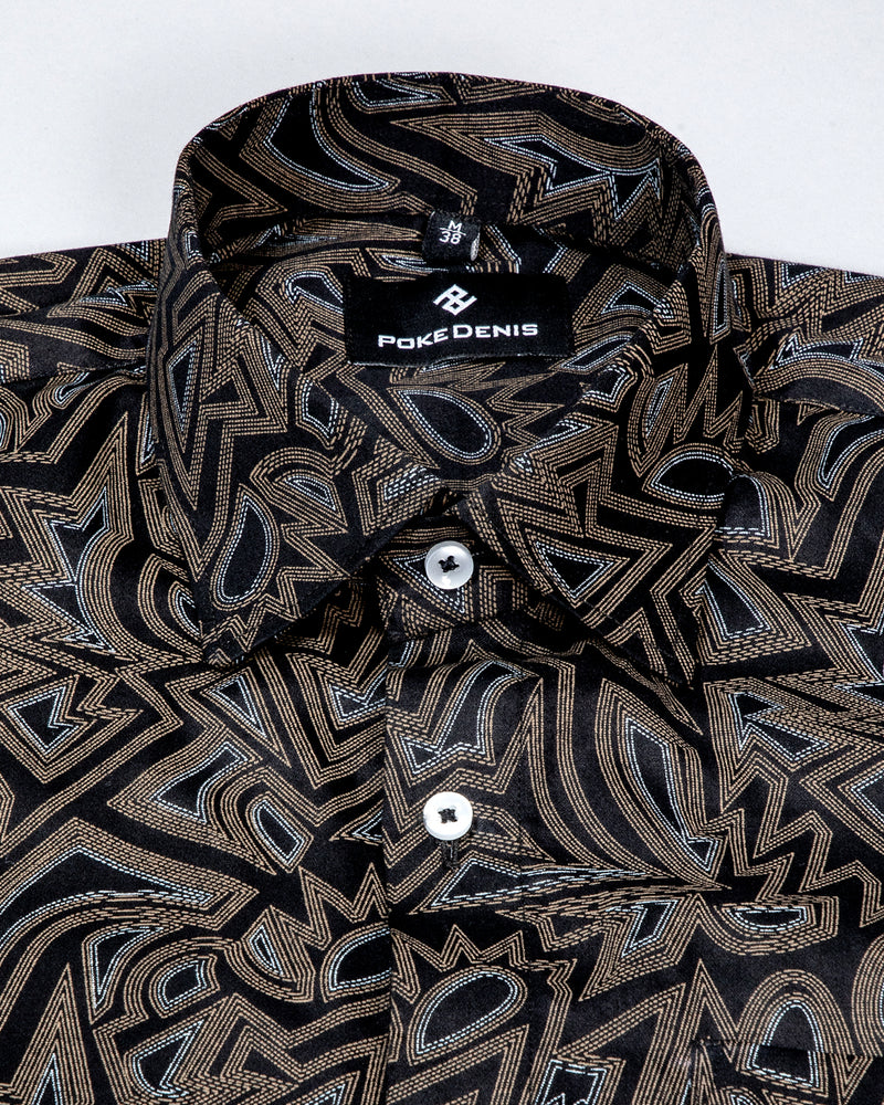 Black Olive With Zebra Printed Super soft premium Satin Cotton Shirt