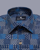 BLUE WITH MULTICOLOUR SQUARE  PRINTED SOFT COTTON SHIRT