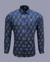 BLUE WITH MULTICOLOUR SQUARE  PRINTED SOFT COTTON SHIRT