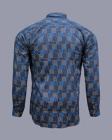 BLUE WITH MULTICOLOUR SQUARE  PRINTED SOFT COTTON SHIRT