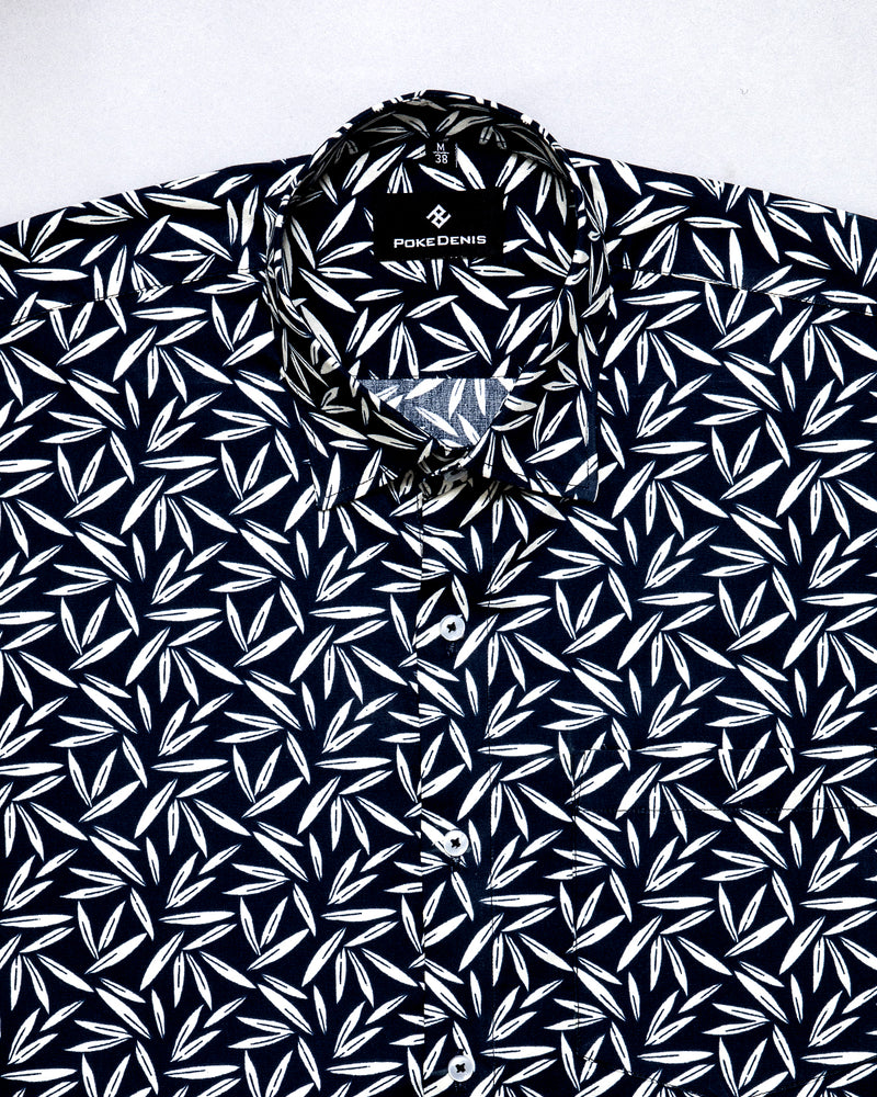 JADE BLACK AND WHITE FLORAL PRINTED PREMIUM COTTON SHIRT