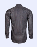 BROWN WITH GRAY ANCIENT GEOMETRICAL PRINTED COTTON SHIRT