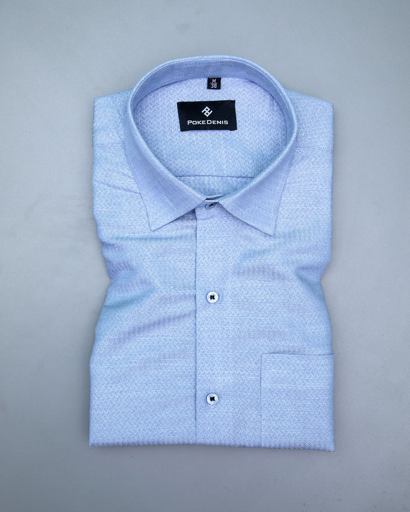 WATER BLUE DOBBY TEXTURED SUPPER SOFT GIZA COTTON SHIRT