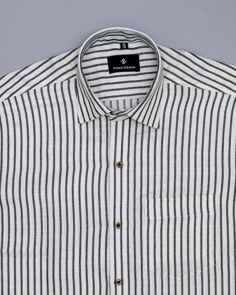 OFF WHITE WITH HEMLOCK BROWN STRIPED TENCEL COTTON  SHIRT