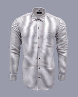 OFF WHITE WITH HEMLOCK BROWN STRIPED TENCEL COTTON  SHIRT