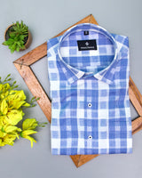 CANVAS LIGHT BLUE WITH WHITE CHECK SOFT COTTON SHIRT