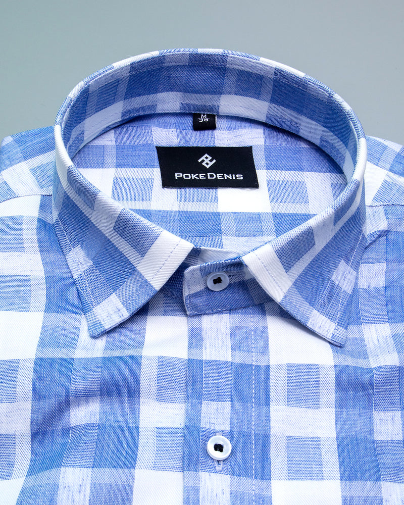 CANVAS LIGHT BLUE WITH WHITE CHECK SOFT COTTON SHIRT