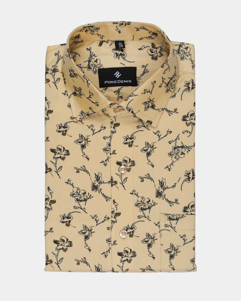 catchy cream classic printed shirt