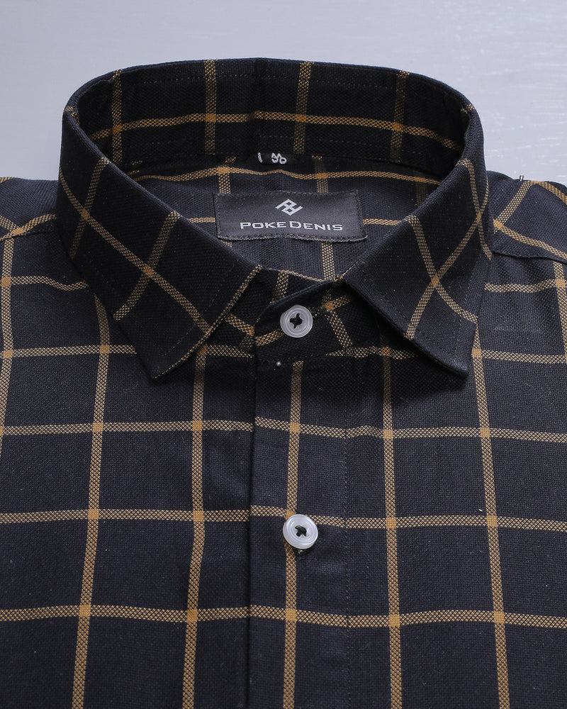 Black with Yellow Checks Premium Cotton Shirt