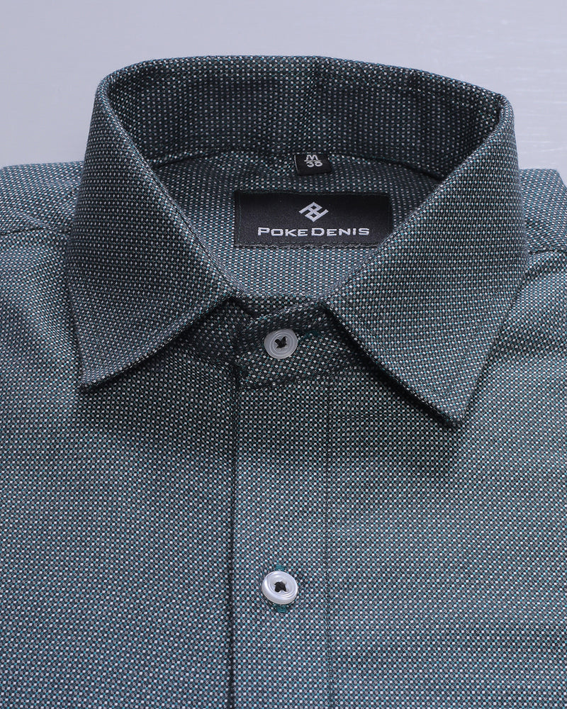 DARK GREEN DOTTED DOBBY  COTTON SHIRT