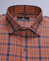 Dark Orange With Blue Plaid Soft Cotton Shirt