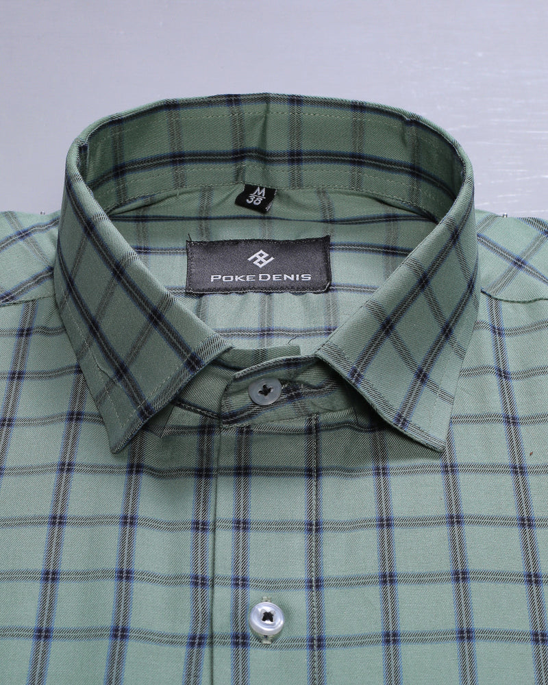 Verdant Green With Blue Checks Premium Cotton Shirt