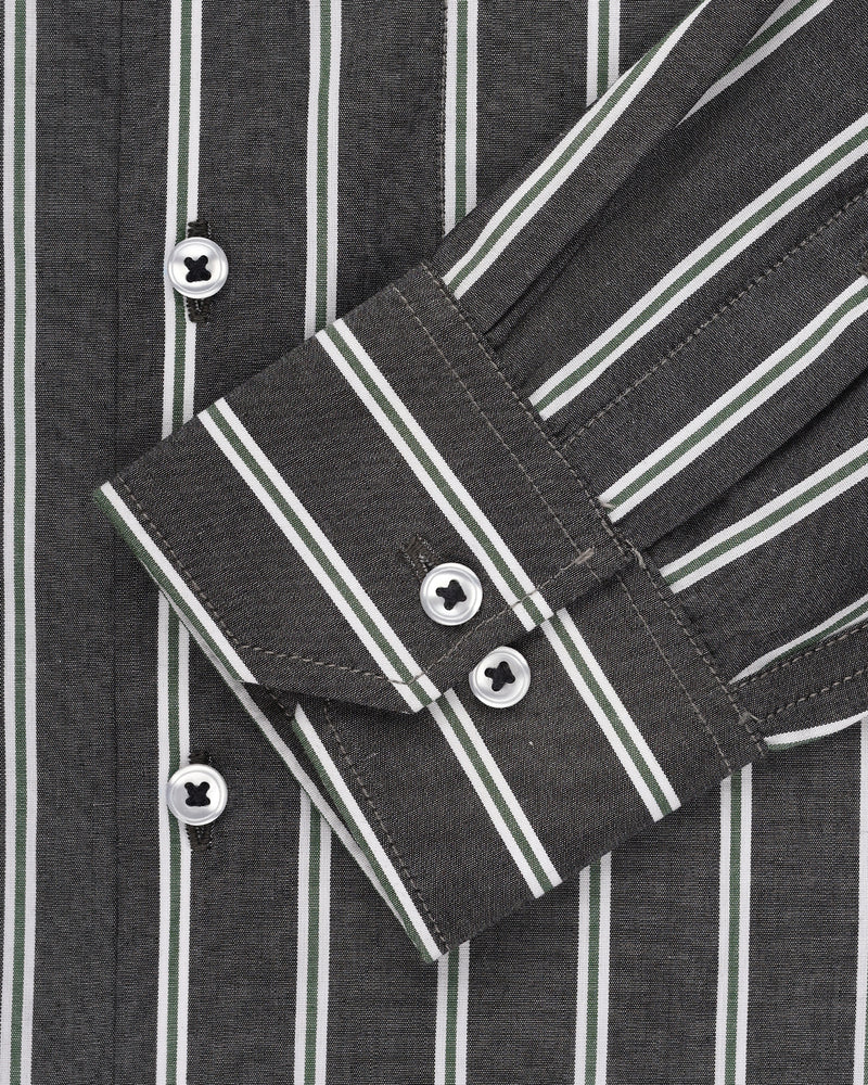 BLACK WITH GREY STRIPED SOFT COTTON SHIRT