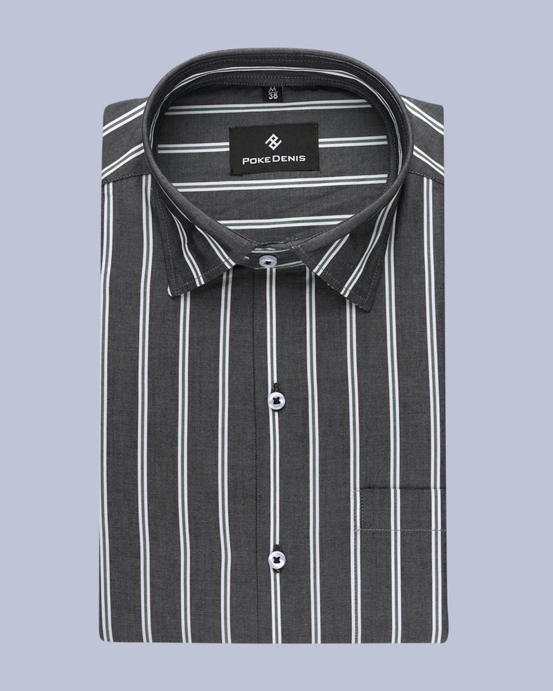 BLACK WITH GREY STRIPED SOFT COTTON SHIRT