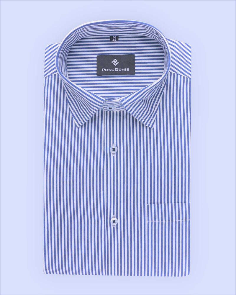 BRIGHT WHITE  WITH BLUE STRIPED SOFT COTTON SHIRT