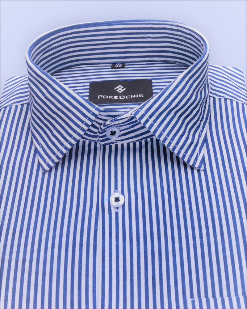 BRIGHT WHITE  WITH BLUE STRIPED SOFT COTTON SHIRT