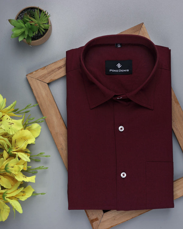 ELEGANT MAROON PLAIN TWILL PREMIUM COTTON SHIRT