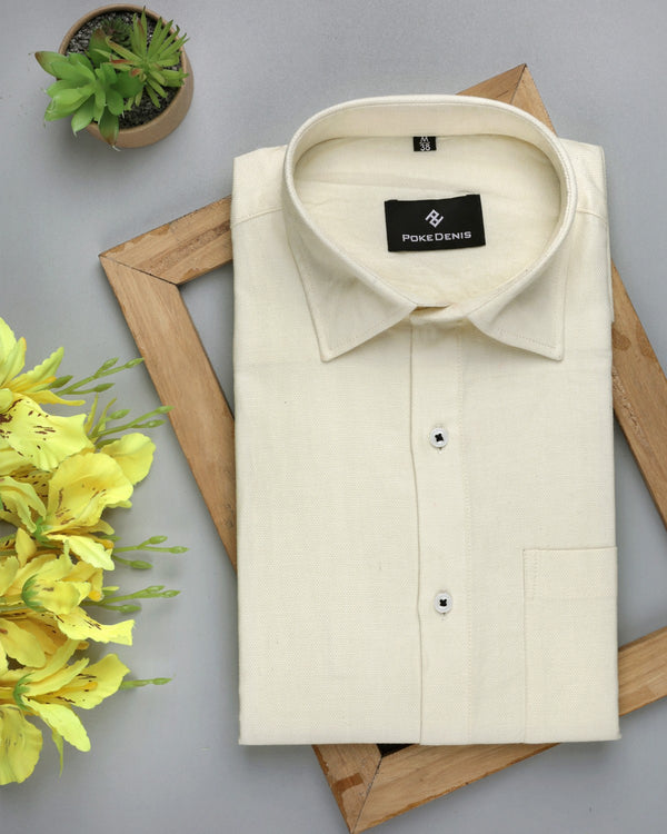 LIGHT YELLOW GIZA BIRD EYE PREMIUM COTTON SHIRT