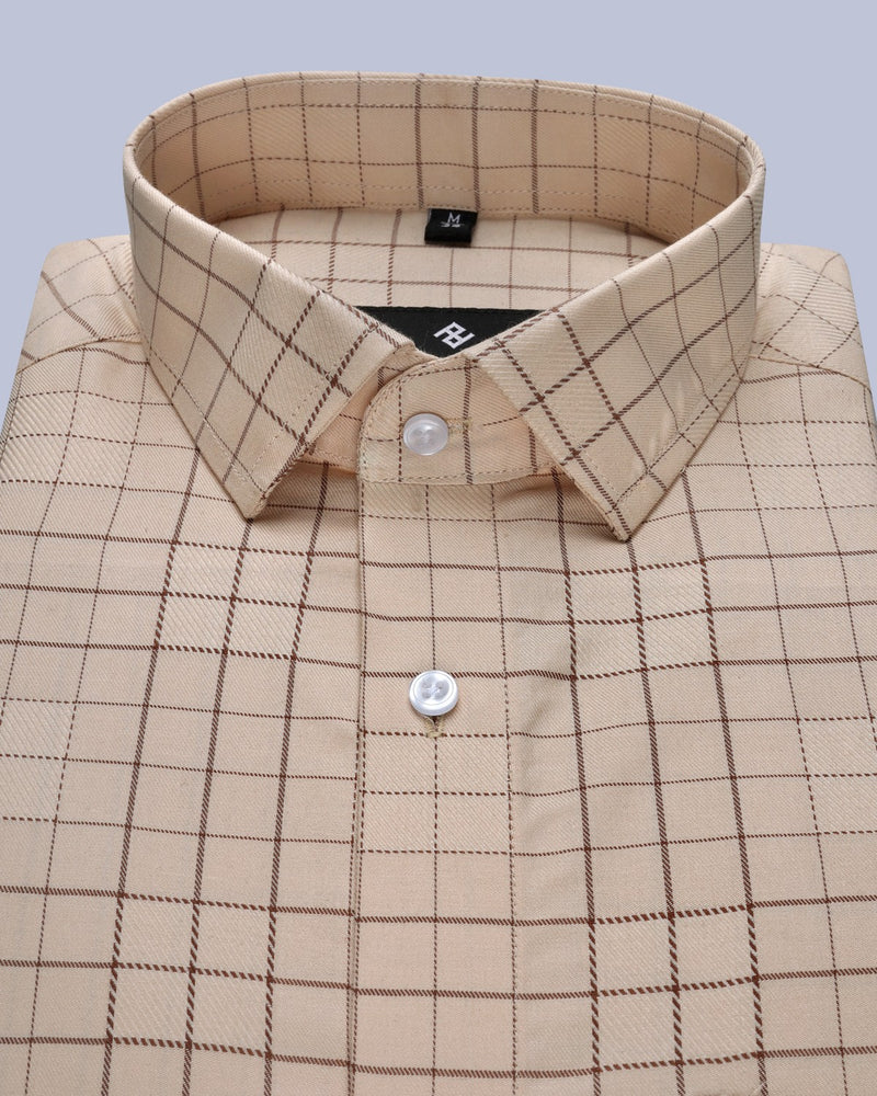 LIGHT BROWN CHECKS LUXURIOUS COTTON SHIRT