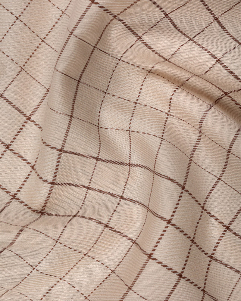 LIGHT BROWN CHECKS LUXURIOUS COTTON SHIRT