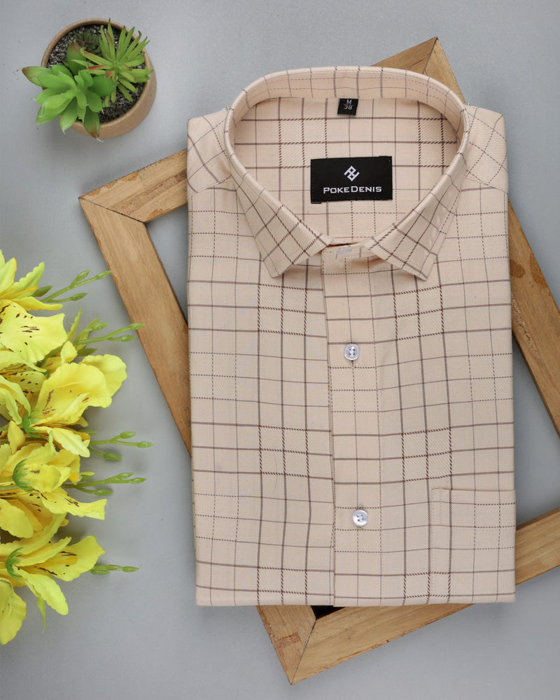 LIGHT BROWN CHECKS LUXURIOUS COTTON SHIRT