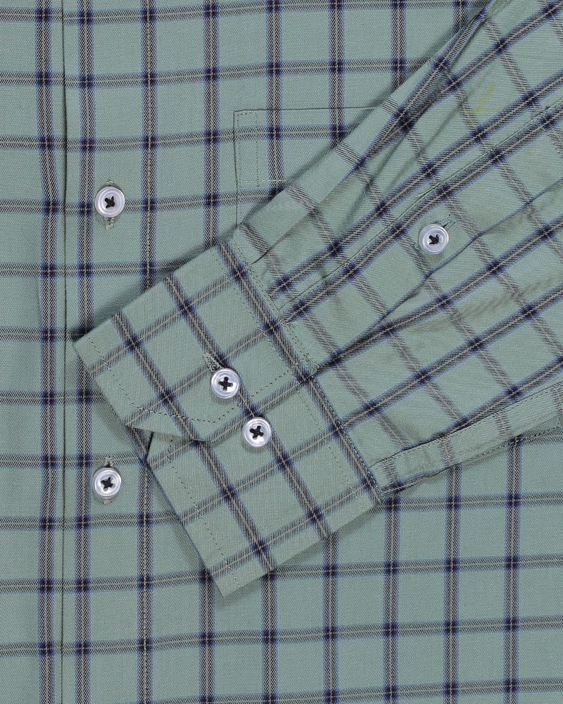 Verdant Green With Blue Checks Premium Cotton Shirt