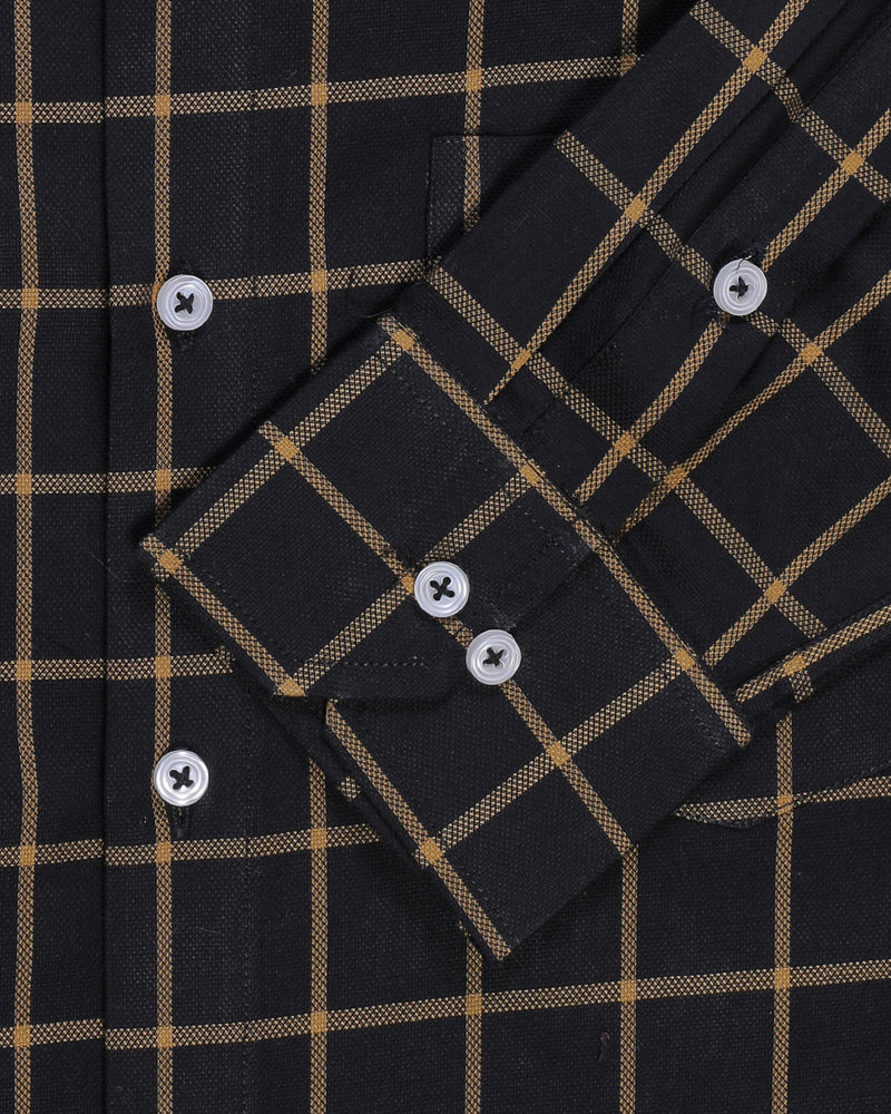 Black with Yellow Checks Premium Cotton Shirt