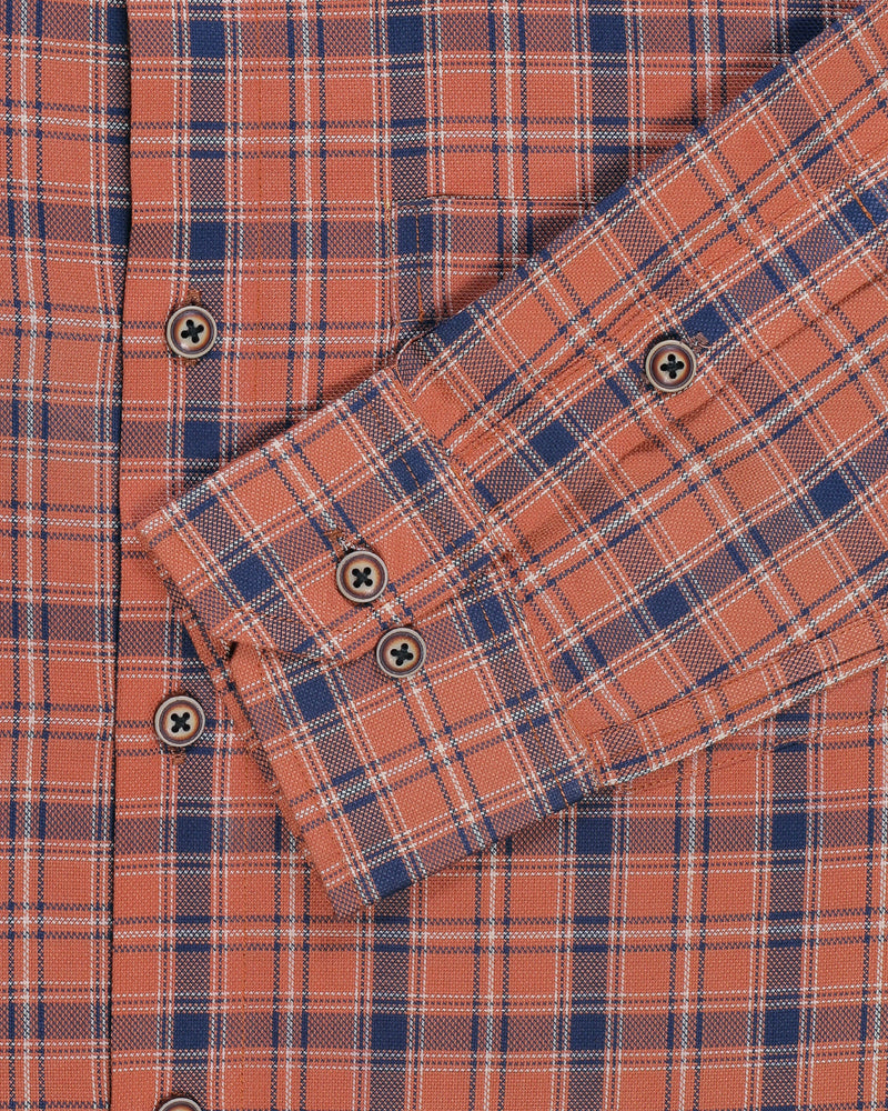 Dark Orange With Blue Plaid Soft Cotton Shirt