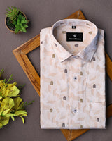 CREAM GREY DESIGN PREMIUM JACQUARD GIZA COTTON SHIRT