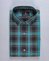 Bottal Green With Multicolor Check Cotton Shirt