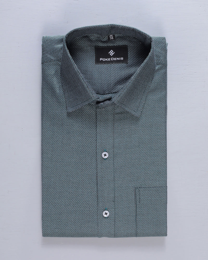 DARK GREEN DOTTED DOBBY  COTTON SHIRT