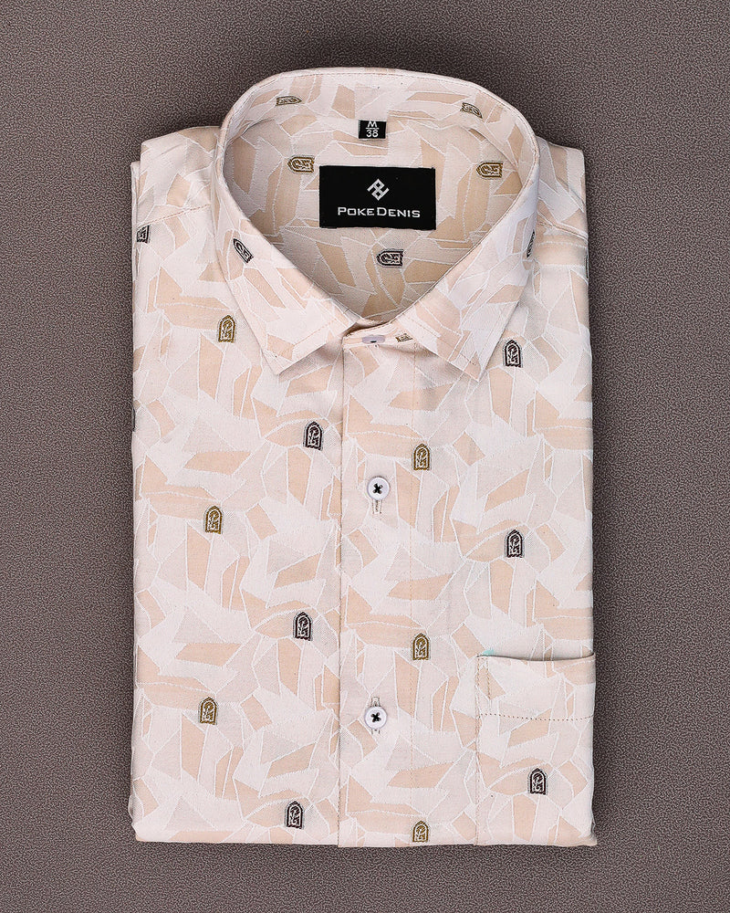 CREAM GREY DESIGN PREMIUM JACQUARD GIZA COTTON SHIRT