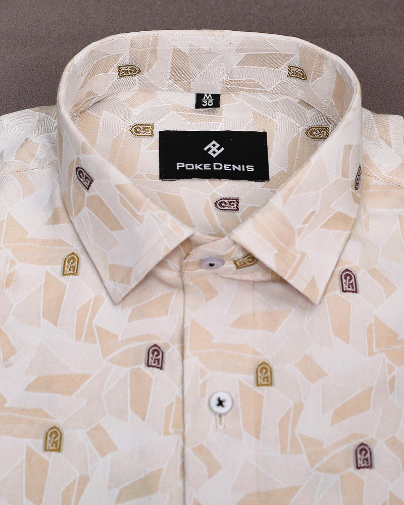 CREAM GREY DESIGN PREMIUM JACQUARD GIZA COTTON SHIRT