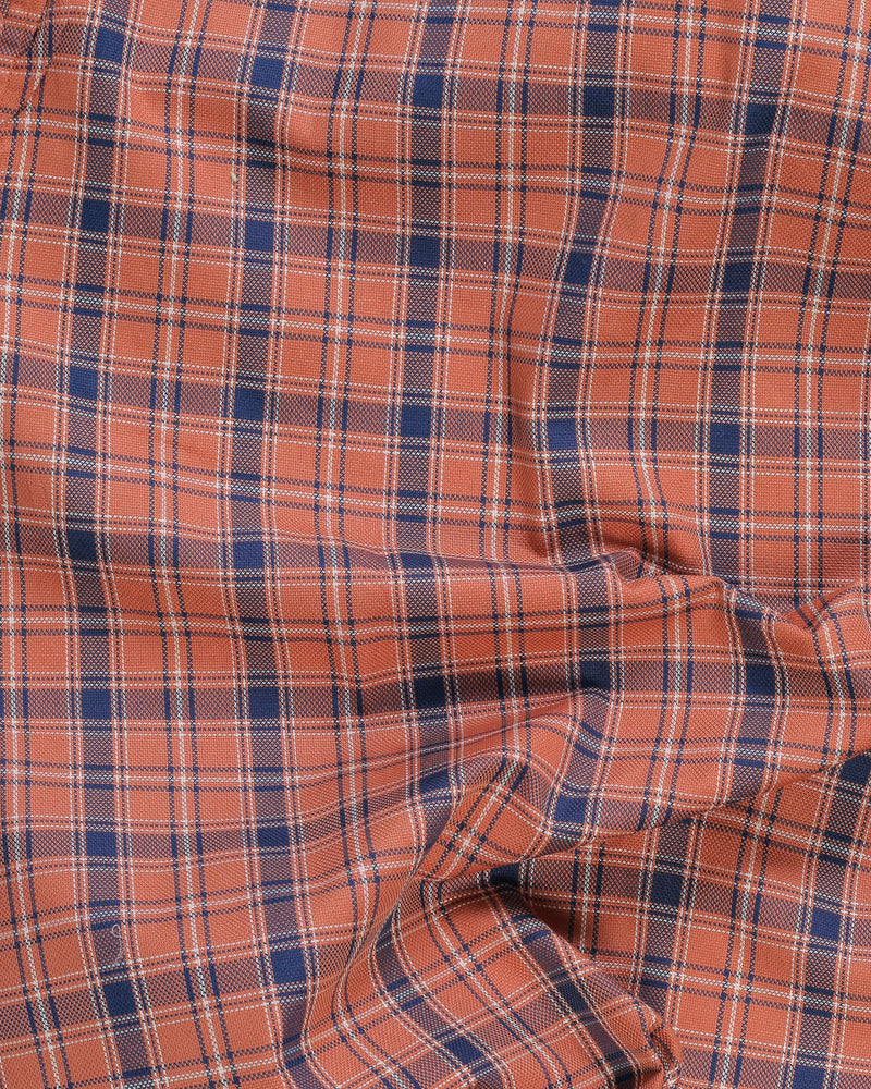 Dark Orange With Blue Plaid Soft Cotton Shirt