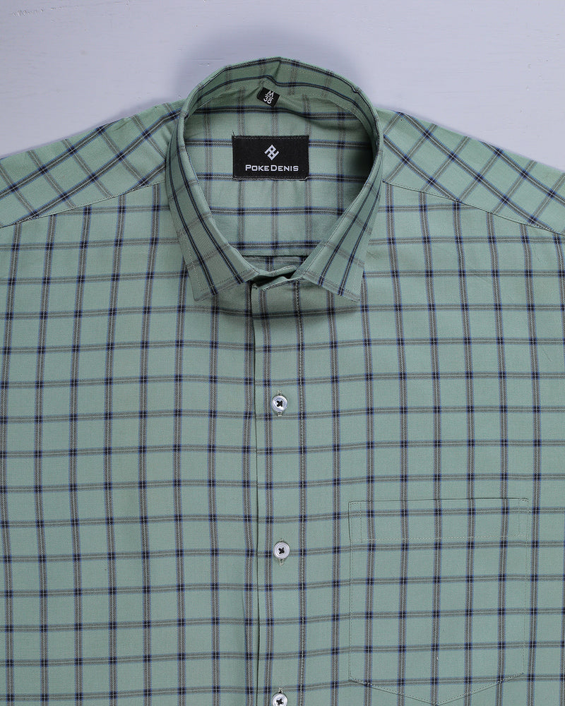 Verdant Green With Blue Checks Premium Cotton Shirt