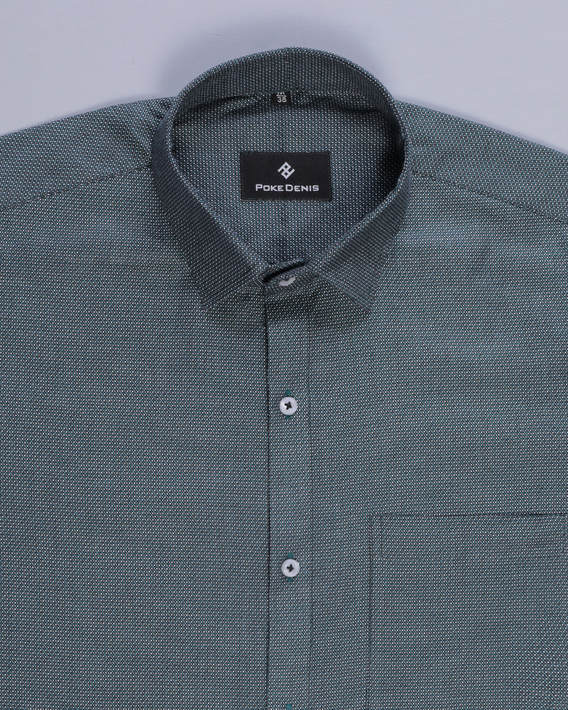 DARK GREEN DOTTED DOBBY  COTTON SHIRT