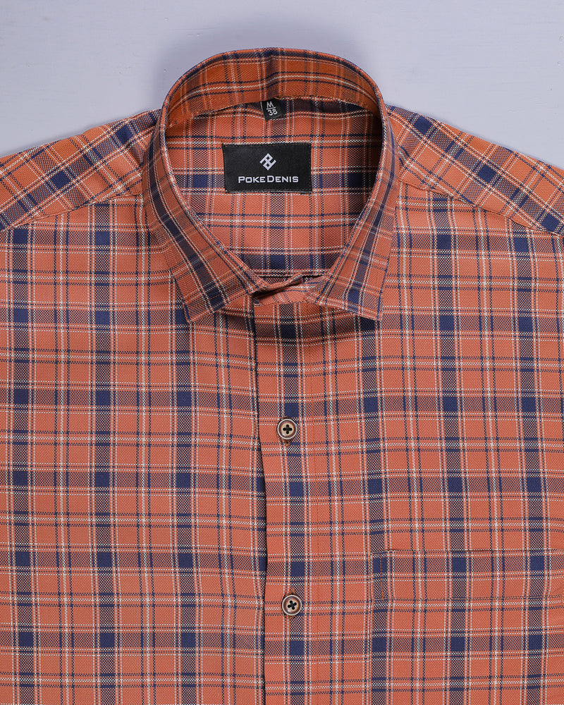 Dark Orange With Blue Plaid Soft Cotton Shirt