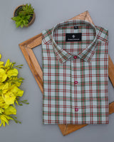 LIGHT GREENWICH WITH MAROON CHECK PLAID SOFT TWILL GIZA COTTON SHIRT