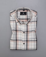 BRIGHT WHITE  WITH BLACK PLAID ROYAL OXFORD COTTON SHIRT