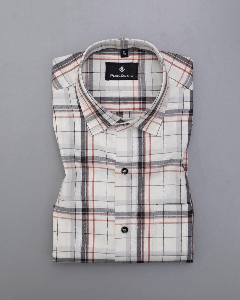 BRIGHT WHITE  WITH BLACK PLAID ROYAL OXFORD COTTON SHIRT