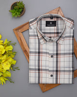 BRIGHT WHITE  WITH BLACK PLAID ROYAL OXFORD COTTON SHIRT