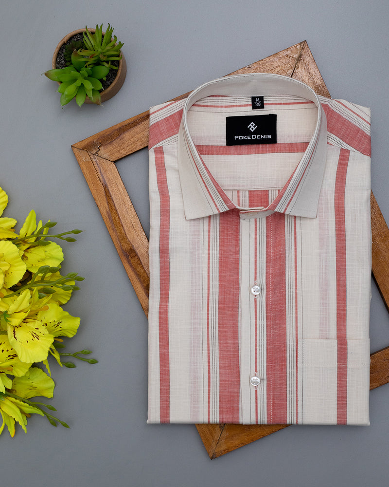 Pink Striped with Dark white  pure cotton shirt