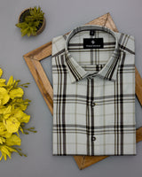 OFF-WHITE   WITH BROWN PLAID ROYAL OXFORD COTTON SHIRT