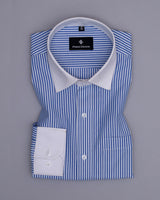 CLASSIC BLUE STRIPED WITH  WHITE CUFF AND COLLR FORMAL COTTON SHIRT