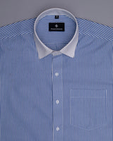 CLASSIC BLUE STRIPED WITH  WHITE CUFF AND COLLR FORMAL COTTON SHIRT